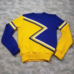 Vintage Dehen Sweater Women Medium Blue Pullover Varsity Letterman Lightning USA